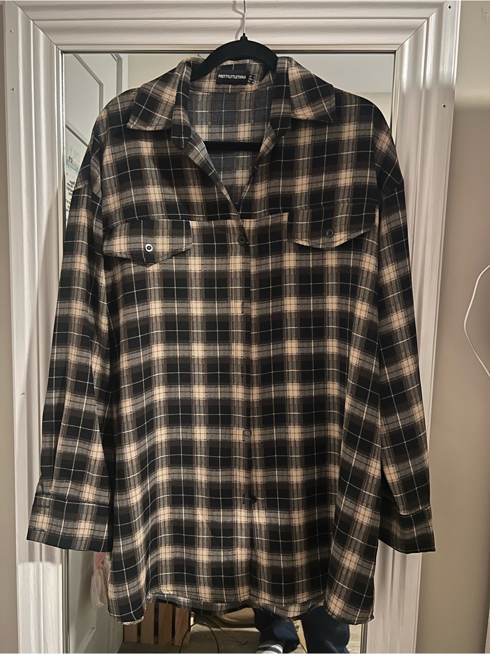 PrettyLittleThing Black and Beige Plaid Utility Jacket